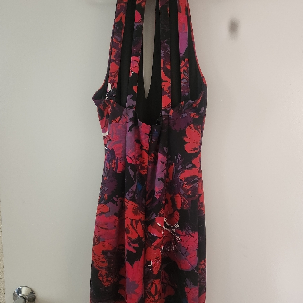 bebe Black and Red Floral Midi Dress